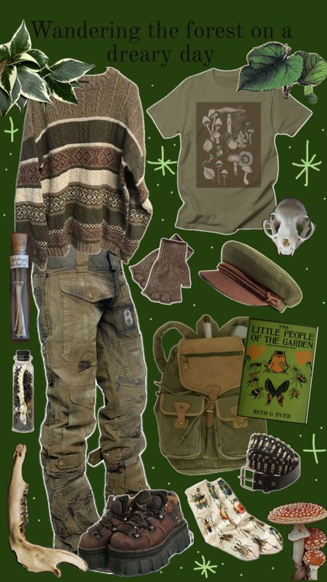 This is what I would wear for a nice walk in the woods/forest on a cloudy and dreary day. (I was bored so I made this collage) The Forest Aesthetic, Forestcore Outfit, Forest Aesthetic Outfit, John Gallagher Jr, Goblincore Outfits, Fairy Grunge Outfit, Forest Clothes, Grunge Fits, Forest Core