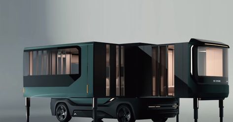 The ultra-modern concept RV expands Transformer-like into a full-blown two bedroom apartment on wheels Modern Rv, Atmospheric Water Generator, Luxury Campers, Two Bedroom Apartment, Luxury Rv, Home Ac, Backyard Office, Camper Living, Van Living