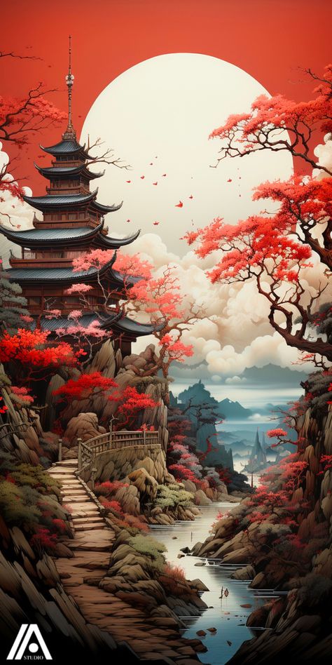 Prompt: Japanese architecture, ukiyo-e art --ar 1:2 --s 750 —v 5.2 #ai #midjourneyart #japan #sakura #ukiyo Japanese Ukiyo-e, Traditional Japanese Art Wallpaper, Japanese Sakura Art, Ukiyo E Art, Japanese Traditional Art, Beautiful Paintings Of Nature, Japanese Scenery, Ocean Art Painting, Japan Sakura