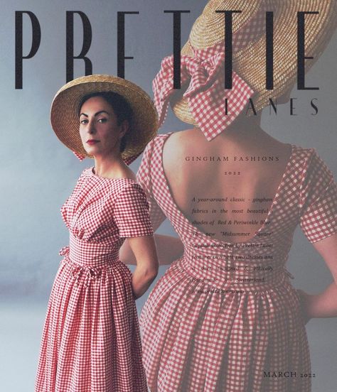 PRETTIE LANES® on Instagram: “—— G I N G H A M. —— Lipstick Red & Creme Gingham with a classic front and a head-turning back ♥️ Dress, Hat & vintage inspired ad by…” 1950s Summer Fashion, Pastel Periwinkle, Simple Kurta Designs, Vintage 1950s Dress, Lipstick Red, Dress Hat, Gingham Fabric, Sunshine Yellow, Bow Dress