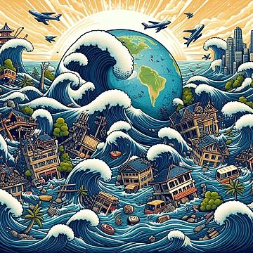 Tsunami Poster Ideas, Poster Tsunami, Natural Disasters Poster, Save The Ocean Art, Tsunami Aesthetic, Tsunami Drawing, Disaster Poster, Tsunami Image, Nature Disaster