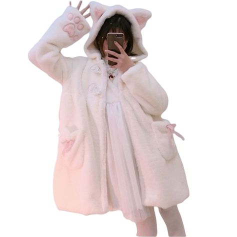 Women Cute Kawaii Cat Ear Claw Grils Fleece Warm Long Sleeve Hoodie Sweatshirt Coat Jacket Bunny Ear Hoodie, Winter Faux Fur Coat, Bunny Hoodie, Cute Coats, Womens Jackets Casual, Casual Outerwear, Cute Rabbit, Jacket Parka, Anime Hoodie