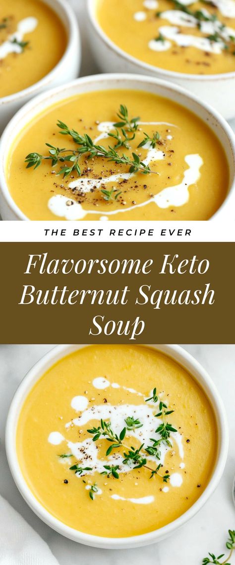 Image for Flavorsome Keto Butternut Squash Soup Easy Healthy Butternut Squash Soup, Keto Squash Soup, Keto Butternut Squash Soup, Keto Butternut Squash, Healthy Butternut Squash Soup, Roasted Butternut Squash Soup, Best Food Ever, Butternut Squash Soup, Squash Soup