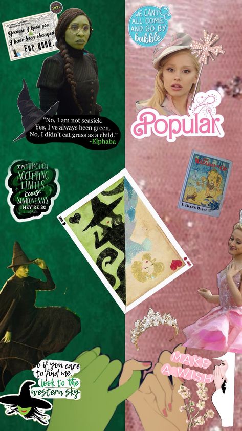 #Wicked #Glinda #Elphaba #Wizardofoz #AeianaGrande #pink #witch #green Matching Wicked Wallpaper, Wicked Elphaba Wallpaper, Wicked Wallpaper Ipad, Wicked Wallpaper Iphone Aesthetic, Wicked Aesthetic Musical, Glinda Nails Wicked, Wicked Wallpaper Iphone, Wicked Collage, Elphaba Aesthetic