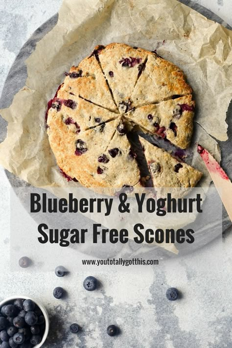 Blueberry + Yoghurt Sugar Free Scones Scones For Diabetics, Sugar Free Scones Recipe, Sugar Free Scones, Yogurt Scones Recipe, Sugar Free Blueberry Muffins, Healthy Scones, Sugar Free Muffins, Gluten Free Lemon Bars, Buckwheat Bread