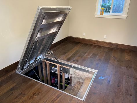 Interior Floor Hatches Floor Hatch Ideas, Basement Bulkhead, Floor Hatch, Studio Basement, Bulkhead Doors, Glass Wine Cellar, Stair Ideas, Warehouse Loft, Roof Hatch