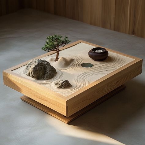 The Zen Rock Garden Coffee Table brings tranquility into your home with its minimalist design. Inspired by traditional Japanese rock gardens, this table features a serene arrangement of stone-like elements on a smooth, natural surface. Its calming aesthetic makes it a perfect centerpiece for fostering relaxation and mindfulness in any living space. Zen Garden Table, Office Zen Garden, Parisian Chic Decor, Japandi Table, Japanese Stone Garden, Wabi Sabi Inspiration, Zen Sand Garden, Miniature Zen Garden, Japanese Rock Garden