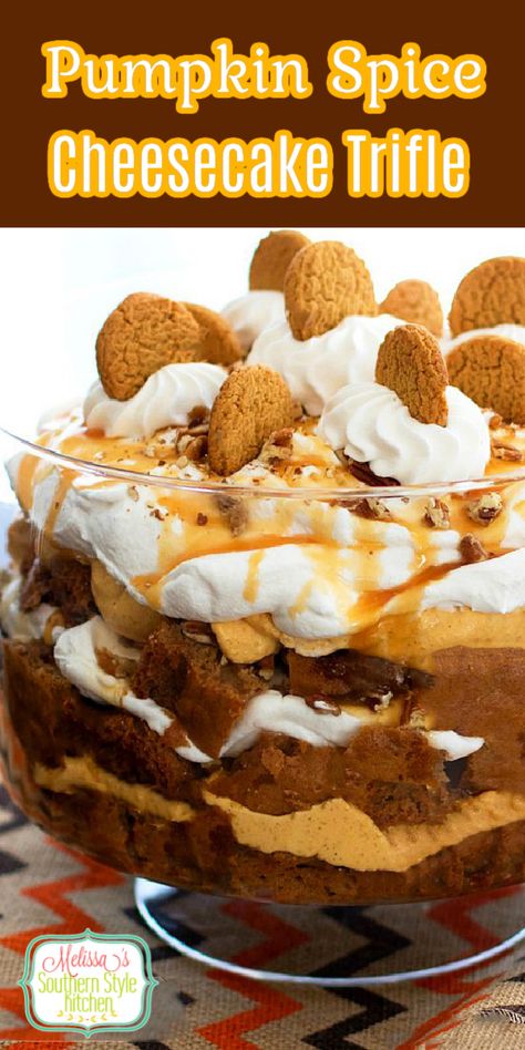 Pumpkin Trifle Desserts, Praline Bars, Trifle Bowl Recipes, Pumpkin Trifle, Spice Cheesecake, Cheesecake Pumpkin, Trifle Dessert Recipes, Recipes Cheesecake, Food Thanksgiving