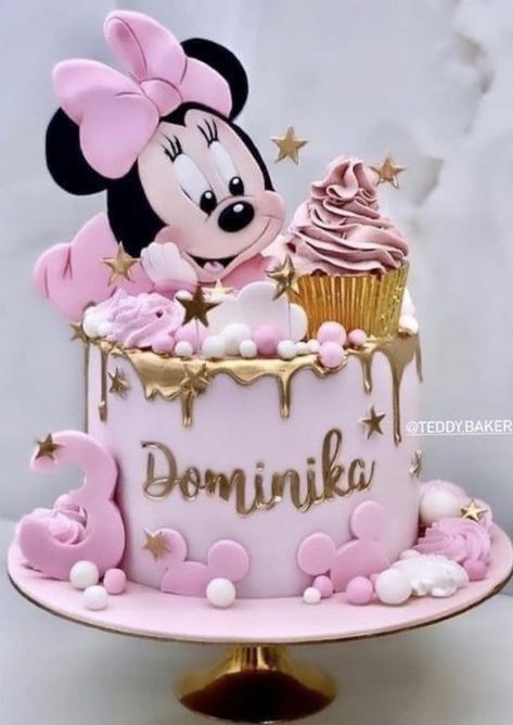 Cake With Minnie Mouse, First Birthday Mini Mouse Theme, 3 Minnie Mouse Birthday, Minnie Bday Cake, Mini Mouse Cake 1st Birthday, Minnie First Birthday Cake, Birthday Cakes For Kids Girl, Cake Mini Mouse Birthday, Minnie Cakes Birthday