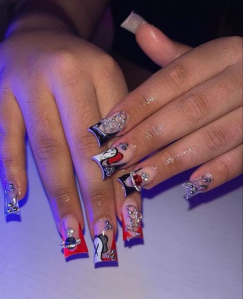 Christmas Duck Nails, Red Duck Nails, Red Kaws, Duck Nail, Nails 23, Baddie Ideas, Acrylic Toe Nails, Red Acrylic Nails, Duck Nails