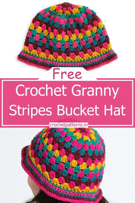 Granny Stripes Bucket Hat Red Heart Crochet Hat Patterns Free, Granny Crochet Bucket Hat, Crochet Granny Stitch Bucket Hat, Granny Stitch Bucket Hat Pattern, Crochet Granny Bucket Hat Free Pattern, Granny Hat, Crochet Striped Hat, Crochet Granny Bucket Hat, Granny Stitch Bucket Hat