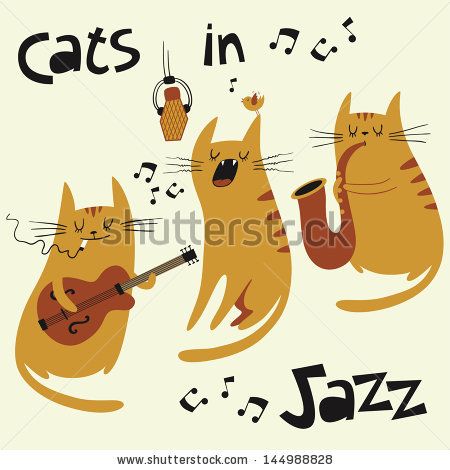 Cats in jazz vector set. Illustration of three cats playing music and singing in retro style. - stock vector Jazz Cat, Cats Playing, Mid Century Illustration, Music Drawings, Music Illustration, Cat Stock, Image Cat, Three Cats, Cat Artwork