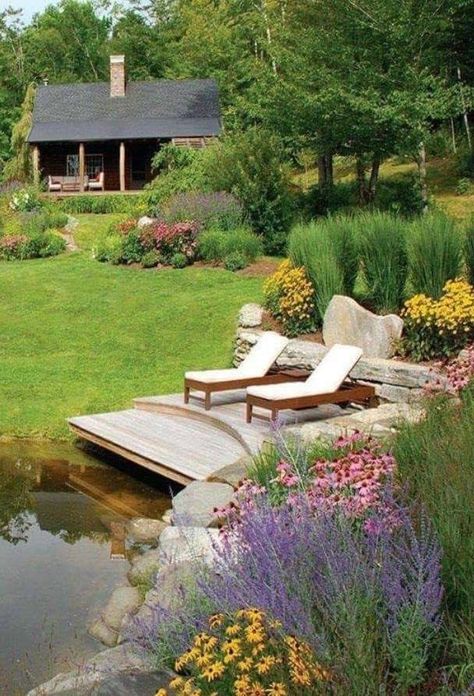 Swim Pond, Front Fence, Meditation Garden, Pond Landscaping, Garden Ideas Cheap, Home Garden Design, Landscaping Tips, Garden Landscape Design, Diy Landscaping