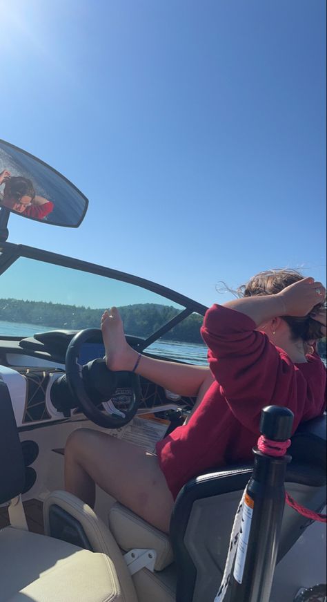 Let me drive the boat #lake #aesthetic #summer #summervibes #boat #sun #water #thesummeriturnedpretty #tsitp Driver Seat Pictures, Lake Boat Aesthetic, Driving A Boat, Boat Driving, Boating License, Lake Aesthetic, Academic Aesthetic, Boat Lake, Lake Summer