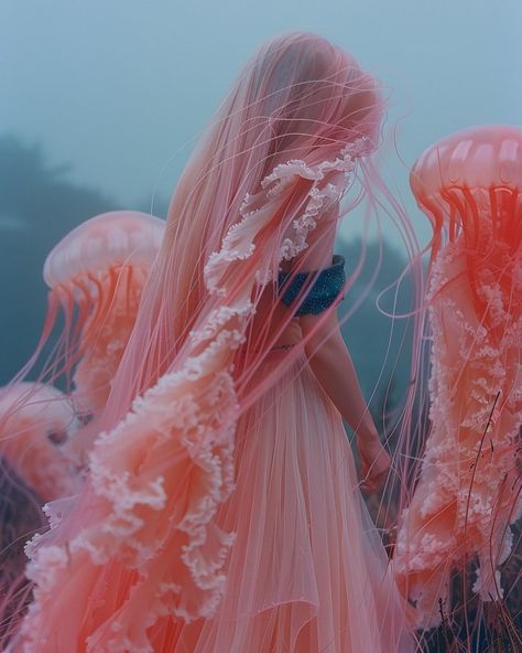 Ocean Fashion Inspiration, Bioluminescence Costume, Jellyfish Fashion Inspiration, Beta Fish Costume, Jelly Fish Inspired Garments, Sea Halloween Costume, Jellyfish Rave Outfit, Jellyfish Outfit Aesthetic, Jellyfish Aesthetic Outfit