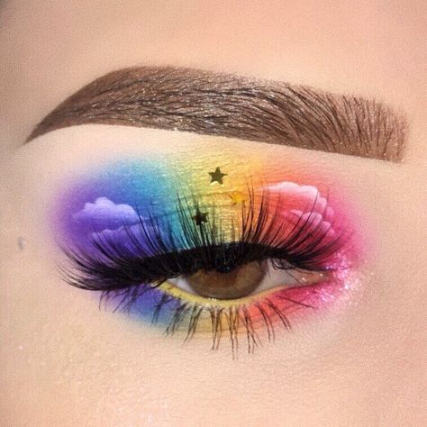 Colorful Eyeshadow Tutorial. Step by step pictures to complete this fun makeup look. #makeuptutorial Eyeshadow Tutorial Step By Step, Rings Summer, Christmas Eyeshadow, Rainbow Eyeshadow, Christmas Makeup Look, Fun Makeup, Pride Makeup, Rainbow Makeup, Cool Makeup Looks