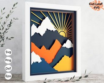 Shadow Box Kunst, Mountains Svg, Mountain Svg, Shadow Box Svg, Paper Cutout Art, 3d Paper Art, Laser Cut Wood Crafts, Layered Art, Shadow Box Art