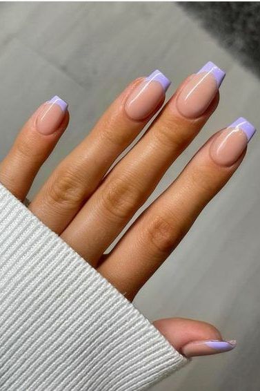 Nails Colored Tips French, French Tip Colour Acrylic Nails, Coloured Nails With French Tips, Short Colour Tip Nails, Dip Powder Nails Ideas French Tip, Acrylic Coloured Tips, Colored French Square Nails, Nails With Painted Tips, Nails Acrylic Colored Tips