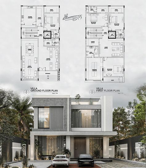 Double Roof Architecture, Villa Layout Plan, Villa Design Architecture Plan, Villa Floorplan, Villa Plan Architecture, Modern Villa Plan Luxury, Villa Plan 2 Floor, Modern Villa Plan, Villa Elevation