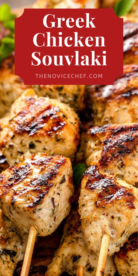 This easy chicken souvlaki recipe is extra juicy, tender and brings the flavors of Greece right to your kitchen! Top with homemade tzatziki sauce for the ultimate bite! Whats For Dinner Tonight Easy Healthy, Chicken Solvocki, Dark Chicken Meat Recipes, Chicken Gyro Seasoning, Chicken Slovakia Recipes, Interesting Chicken Recipes, Weightless Recipe, Soft Dinners After Dental Surgery, Souvlaki Chicken