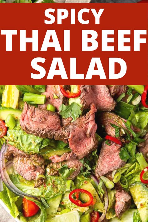 Love Thai Food? Then you have GOT to try this Spicy Thai Beef Salad Recipe! Often called Yum Nua in the restaurants, this thai recipe is full of flavor and protein, and a SUPER healthy salad to boot! Beef Salad Dressing, Thai Beef Salad Recipe, Thai Beef Salad, Low Carb Lifestyle, Thai Beef, Asian Beef, Thai Salads, Low Carb Easy, Boiled Egg Diet Plan