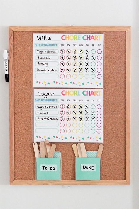 A simple chore system for kids that really works! {+ free printable chore chart} - The Many Little Joys Diy Chore Chart Kids, Kids Chore Chart Printable, Free Printable Chore Charts, Chore System, Chore Board, Family Chore Charts, Responsibility Chart, Age Appropriate Chores, Printable Chore Chart