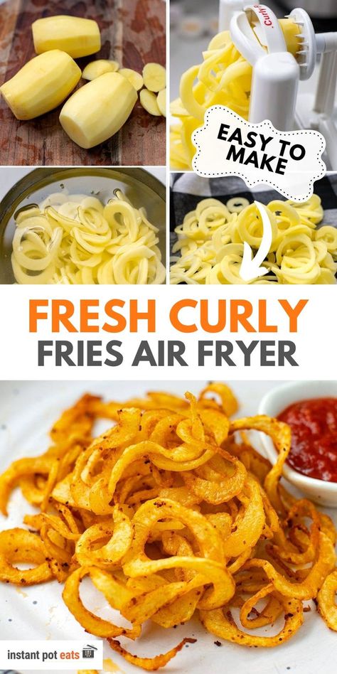 Fresh Curly Fries Air Fryer Frozen Crinkle Fries In Air Fryer, Air Fryer Spiralized Potatoes, Spiral Potatoes Air Fryer, How To Make Curly Fries, Air Fryer Fries Homemade, Curly Fries Air Fryer, Homemade Curly Fries, Curly Fries Recipe, Fries Air Fryer