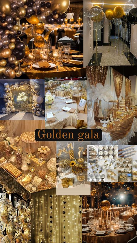 Gold Rush Prom Theme, Golden Gala Theme, Golden Gala Prom Theme, Golden Hour Prom Theme, Gala Themes Ideas Events, Met Gala Party Theme, Formal Themes Ideas, Met Gala Birthday Party, Met Gala Themed Party