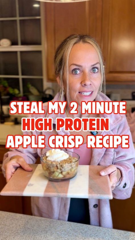 Melissa Chiappone | Mel the Midlife Health & Fitness Coach | 💾 Save this video for later Steal my 2 minute, high protein, apple crumble recipe for the perfect fall treat, packing 30 grams of... | Instagram High Protein Thanksgiving Dessert, High Protein Apple Crisp, Protein Apple Crumble, Healthy Crumble Topping, Protein Apple Crisp, High Protein Fruit, Greek Yogurt Honey, Honey Whipped Cream, Yogurt Honey