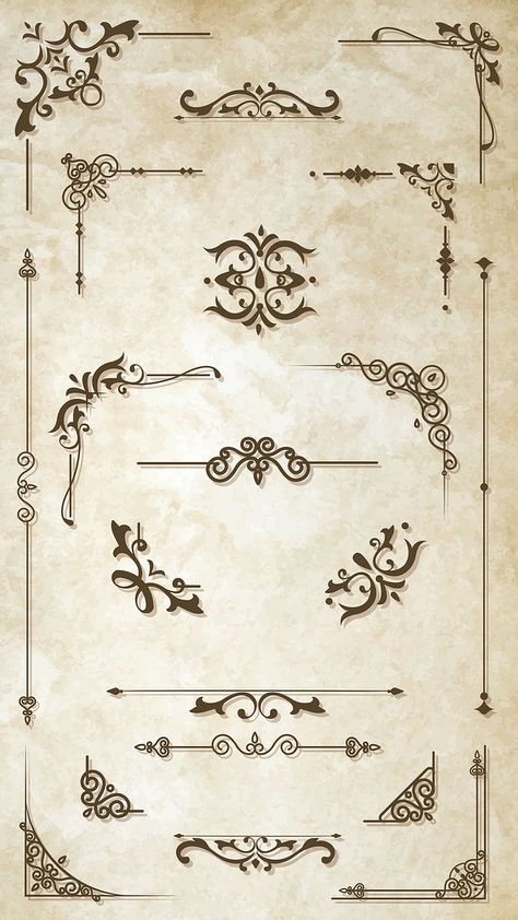 Vintage border design element vector set | premium image by rawpixel.com / Kappy Kappy Steampunk Border Design, Baroque Borders Design, Boarder Designs Aesthetic, Vintage Border Design, Barber Poster, Letter Borders, File Decoration Ideas, Vintage Border, Frame Border Design