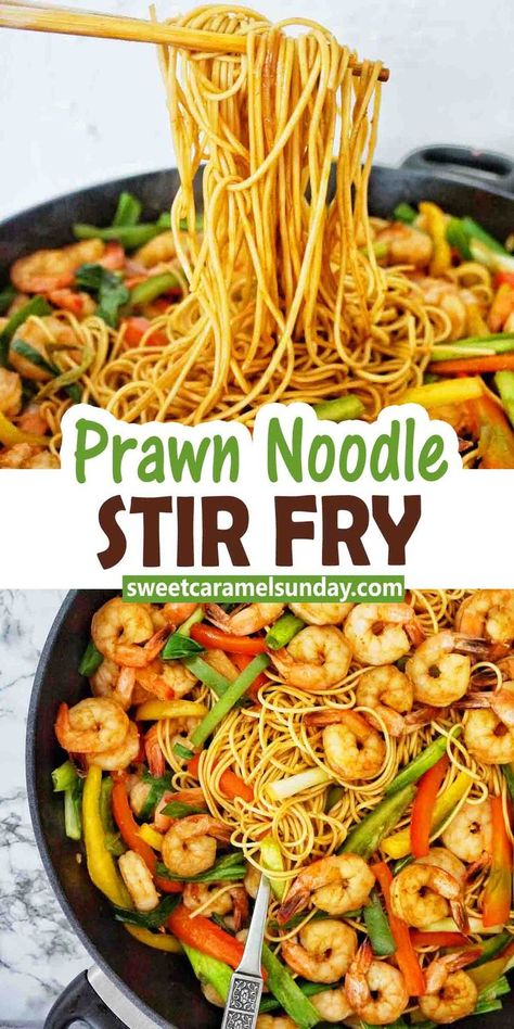 Shrimp Noodle Stir Fry, Asian Noodles Stir Fry, Stir Fry Shrimp, Prawn Noodle Recipes, Easy Prawn Recipes, Stir Fry Noodles Recipe, Fry Shrimp, Prawn Stir Fry, Fry Noodles