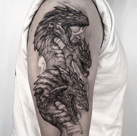 Dragon Tattoo Ideas, Dragon Tattoo Art, Dragon Sleeve Tattoos, Greek Mythology Tattoos, Mens Shoulder Tattoo, Dragon Tattoos, Upper Arm Tattoos, Mythology Tattoos, Spooky Tattoos