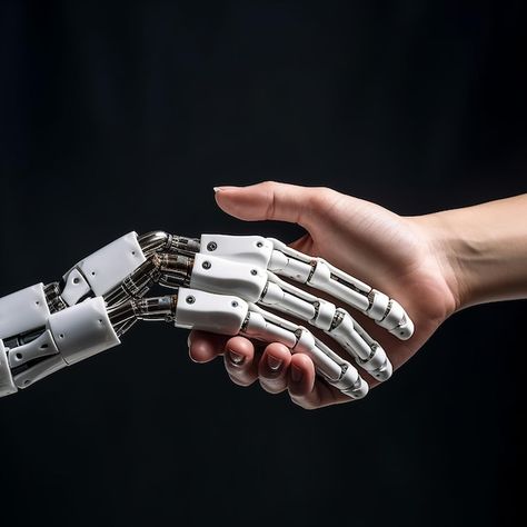 Future artificial intelligence robot and human hand Robots And Humans, Robot Picture, Artificial Hand, Robotic Hand, Future Robots, Intelligent Robot, Light Decor, Human Hand, Jennie Kim