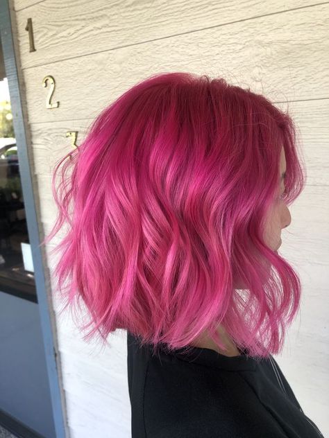 Short Bright Pink Hair, Vivid Pink Hair, Short Hot Pink Hair, Hot Pink Short Hair, Pulp Riot Hair Color Ideas, Medium Pink Hair, Red And Pink Hair, Vibrant Pink Hair, Candy Pink Hair