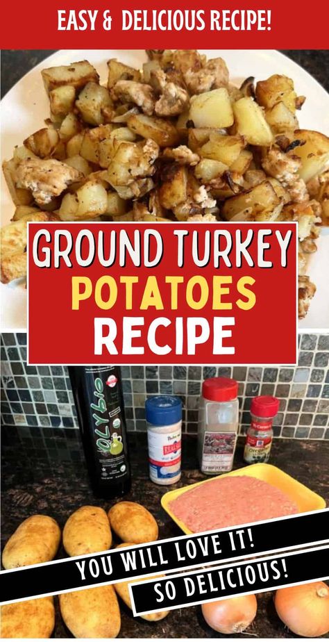 Try this simple ground turkey and potatoes skillet for a tasty, wholesome meal! A one-pan recipe that's ready fast, making it ideal for busy families or meal prep. Simple Ground Turkey Recipes, Ground Turkey And Potatoes, Potato Skillet Dinner, Recipes Using Ground Turkey, Potatoes Skillet, Ground Turkey Recipes Easy, Golden Potatoes, Ground Beef And Potatoes, Skillet Potatoes