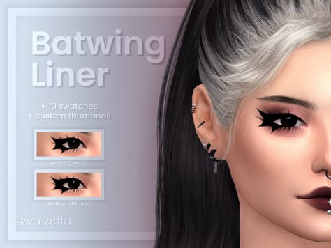 Sims 4 Cc Graphic Eyeliner, Sims 4 Cc Goth Hair, Sims 4 Cc Eye Shape, Batwing Eyeliner, Sims 4 Cc Eyes Shape, Bat Wing Eyeliner, Bat Eyeliner, Emo Eyeliner, Ts4 Mod