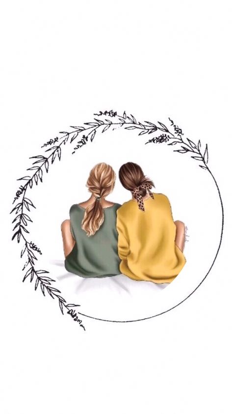 Best Friend Clipart, Bff Illustration Art, Bff Images, Blonde And Brunette Best Friends, Sister Art, Friends Clipart, Best Friend Drawings, Idee Cricut, Friends Illustration