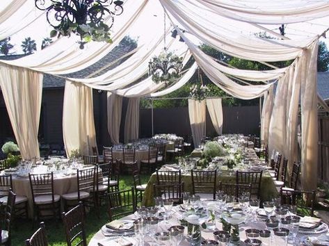 Outdoor tent alternative Diy Wedding Tent, Backyard Wedding Decorations, Wedding Draping, Wedding Backyard Reception, Backyard Reception, Wedding Reception Ideas, Wedding Canopy, Yard Wedding, Diy Outdoor Decor