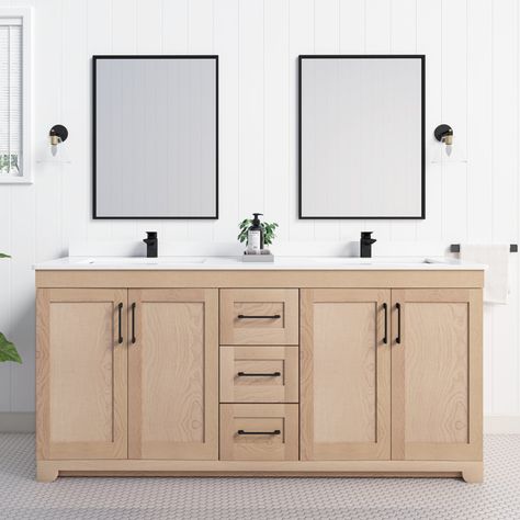 Mylo 73'' Double Bathroom Vanity with White Quartz Vanity Top - Wayfair Canada 72 Vanity, 60 Inch Vanity, Quartz Backsplash, Wall Mount Sinks, Quartz Vanity Tops, Double Sink Vanity, Quartz Countertop, Primary Bath, Granite Sink