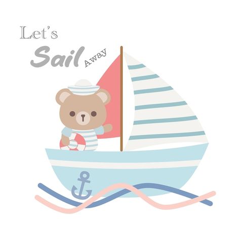 Watercolor Embroidery, Koala Illustration, Sailor Theme, Embroidery Designs Baby, Bear Vector, Bear Cute, Muslin Wraps, Ocean Boat, Patterns Wallpaper