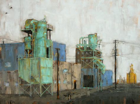 jessica graham: Angie Renfro Industrial Landscape, Industrial Paintings, Urban Painting, City Scapes, Building Painting, Power Lines, Urban Landscapes, Tinta China, Architecture Painting