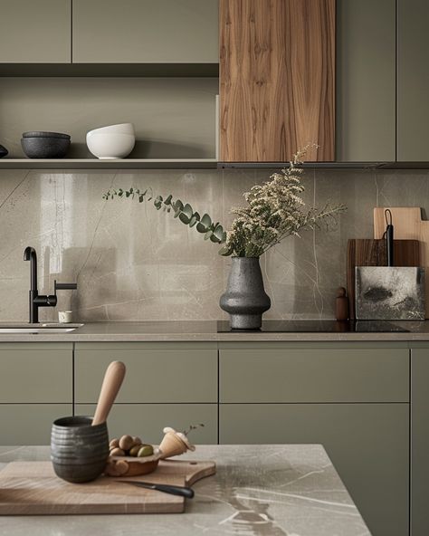 Sage Green Kitchen Ideas for a Modern and Inviting Home Color Pallet Kitchen, Interior Design Kitchen Green, Green Scandinavian Kitchen, Sage Green Website Design, Sage Color Kitchen, Kitchen Design Sage Green, Modern Green Kitchen Design, Kitchen Color Pallet Ideas, Green Paint Kitchen