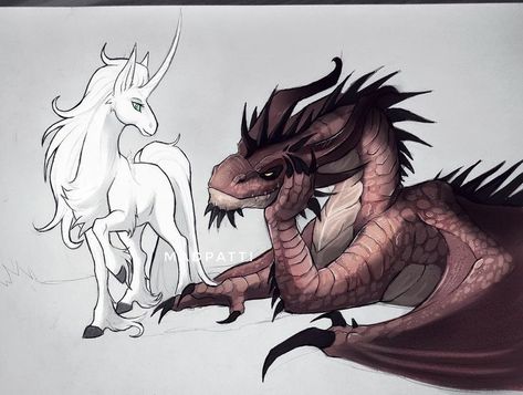 Fantasy Magical Creatures Dragons And Unicorns Art Unicorn X Dragon, Male Alicorn, Dragons In Love, Dragon And Unicorn, Unicorn And Dragon, Unicorn Dragon, Wings Of Fire Dragons, Fantasy Beasts, Creature Drawings