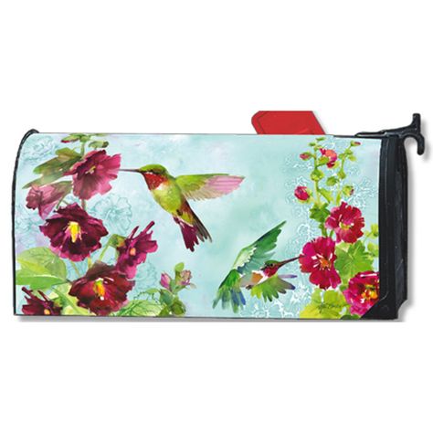 Flowers And Hummingbirds, Mailbox Wraps, Steel Mailbox, Magnetic Mailbox Covers, Metal Mailbox, Floral Wreath Design, Mailbox Covers, Red Geraniums, Mailbox Cover