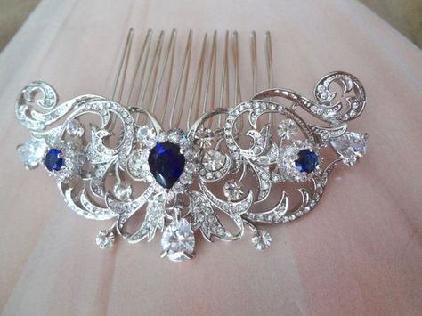 Sapphire Hair, Blue Wedding Hair, Brides Hair, Rhinestone Hair Comb, Something Blue Wedding, Wedding Hair Comb, Bride Hair Accessories, Hair Jewelry Wedding, Wedding Bridal Jewellery