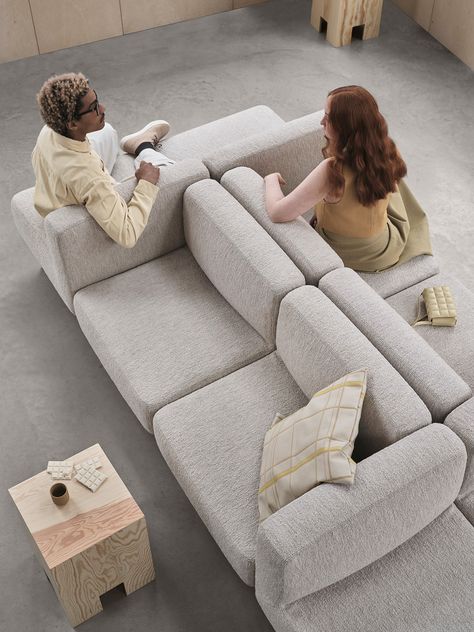 Double Sided Sofa, Sofa System, Sofa Layout, Square Sofa, Modern Sofa Living Room, Modul Sofa, Steel Beams, L Shaped Sofa, Livingroom Layout