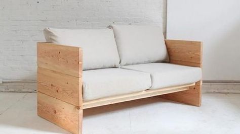 Wood Frames Diy, Homemade Sofa, Cushions Ideas, Diy Bank, Homemade Modern, Sofa Wood Frame, Pallet Sofa, Ikea Sofa, Diy Couch