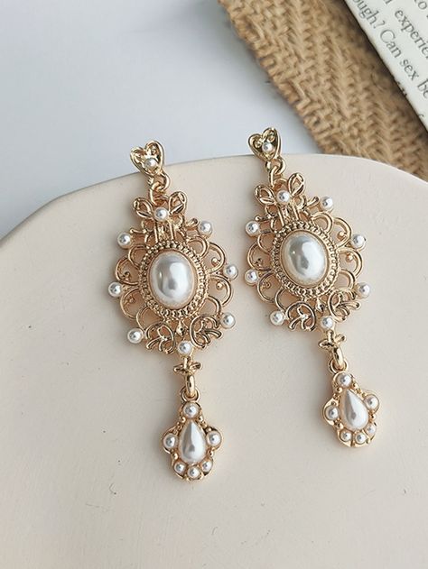 2pcs Bohemian Vintage Baroque Faux Pearl Earrings For Women Party & Daily WearI discovered amazing products on SHEIN.com, come check them out! Tea Party Attire, Baroque Jewelry, Faux Pearl Earrings, Baroque Pearl Earrings, Fairytale Dress, Hanging Earrings, Women Party, Bohemian Earrings, Vintage Bohemian