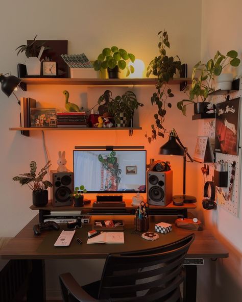 work from home desk setup • Instagram Cool Computer Desks, Setting Up A Home Office, Aesthetic Desk Setup, Desk Setups, Home Studio Setup, Aesthetic Desk, Gamer Room Decor, Computer Desks, Cozy Home Office