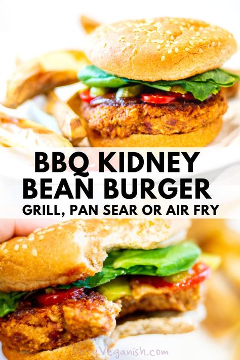 Kidney Bean Burgers, Homemade Vegan Burgers, Vegan Bean Burger, Recipes With Kidney Beans, Meatless Burgers, Backyard Barbeque, Plant Based Lunch, Burger Patties, Bbq Burgers